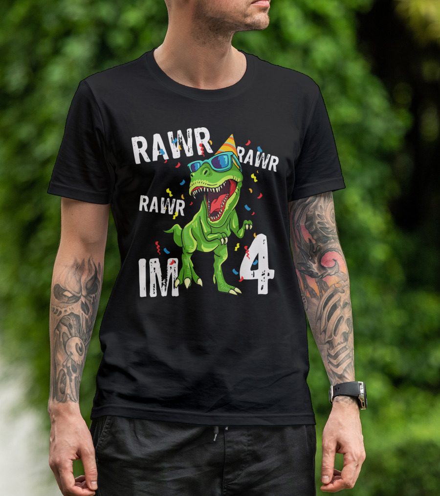 RAWR Im 4 Birthday Dinosaur Party Hat Sunglasses T-Shirt