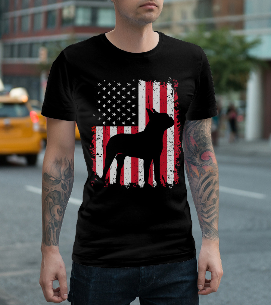 Boston Terrier American Flag Independence Day T-Shirt