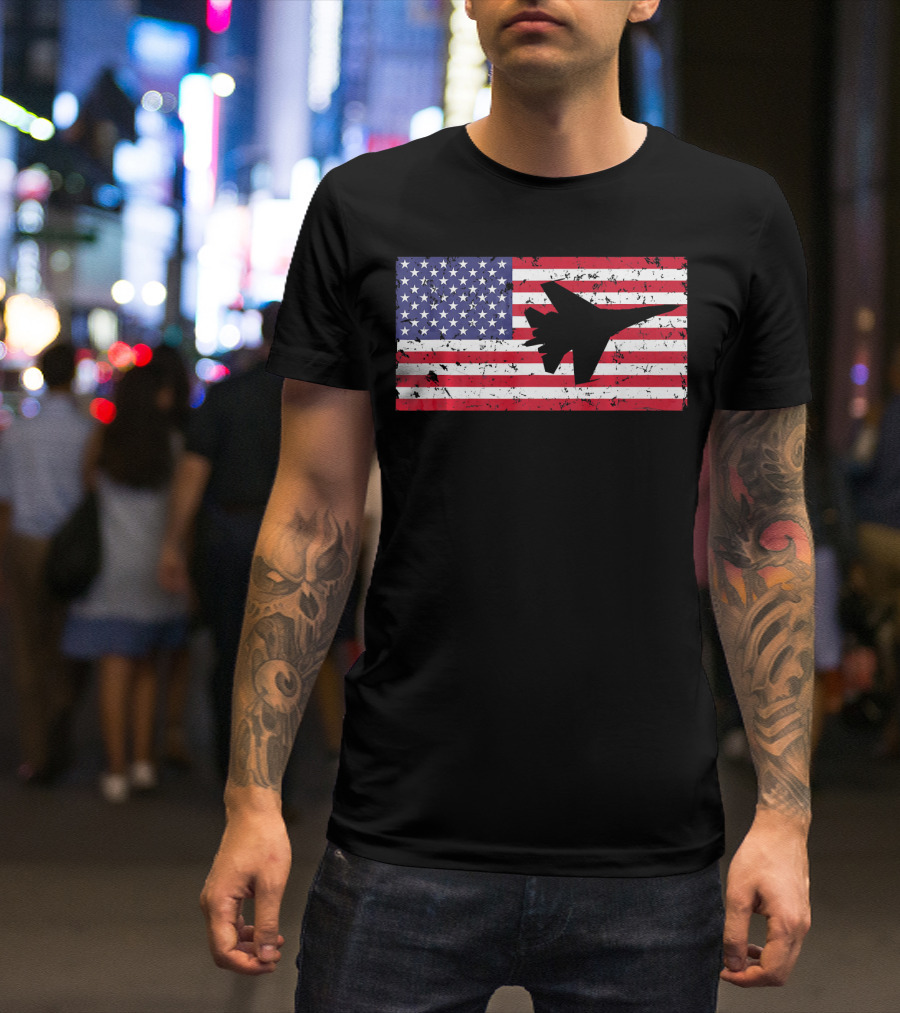 American Flag Jet Silhouette Patriotic Airplane T-Shirt