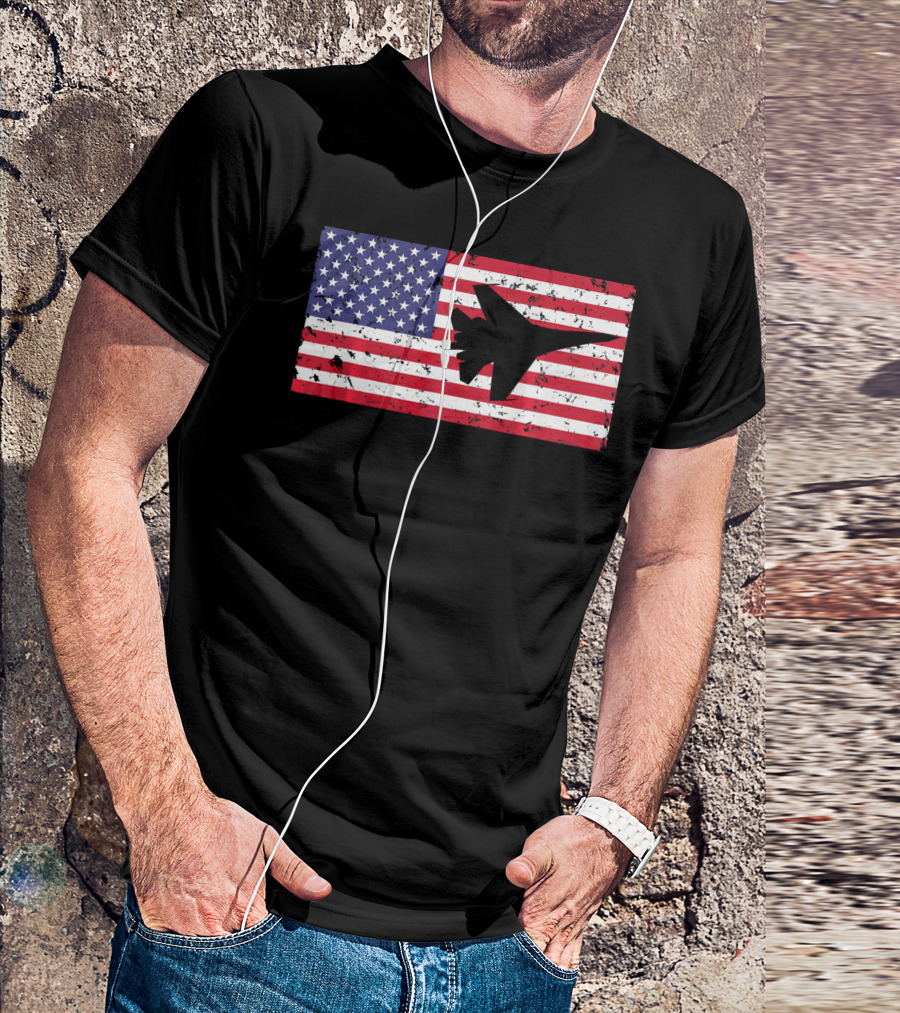 American Flag Jet Silhouette Patriotic Airplane T-Shirt