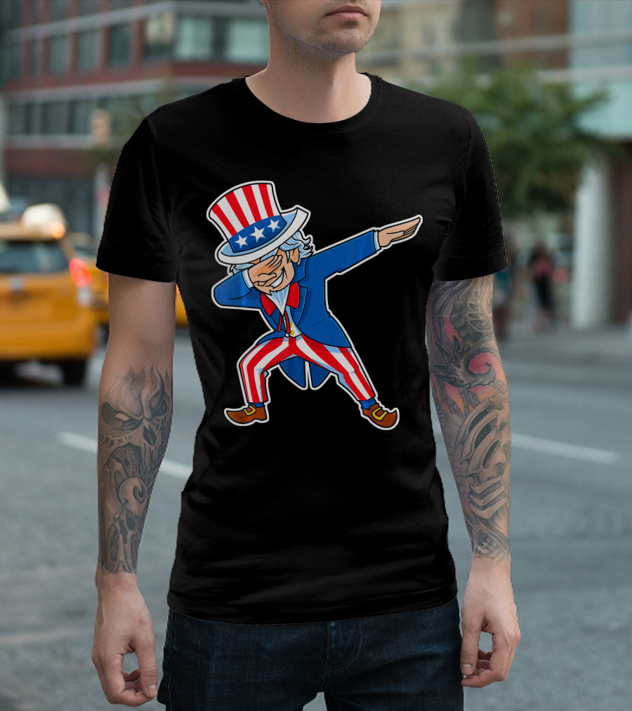 Uncle Sam Dabbing Dab American Flag 4th of July T-Shirt