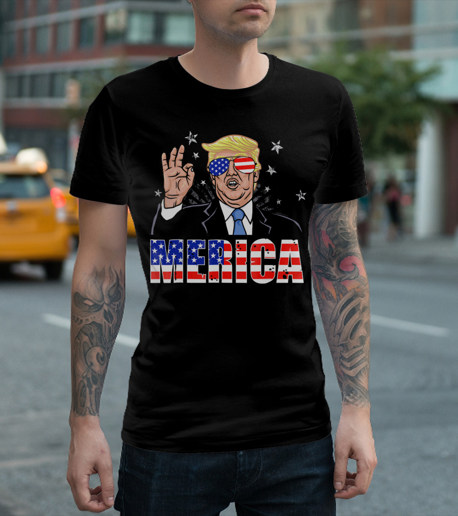 Trump Merica 4th of July American Flag Sunglasses Stars Men Boy T-Shirt
