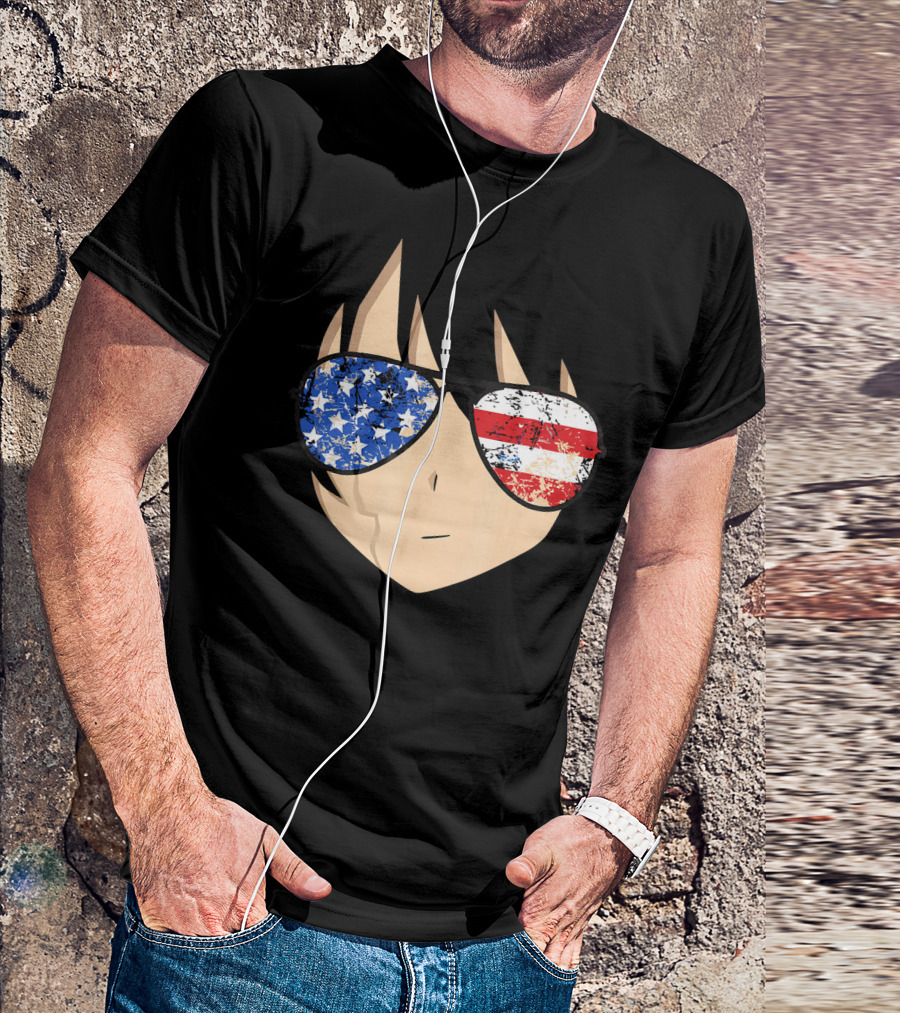 American Anime Face With Stars And Stripes USA Sunglasses T-Shirt
