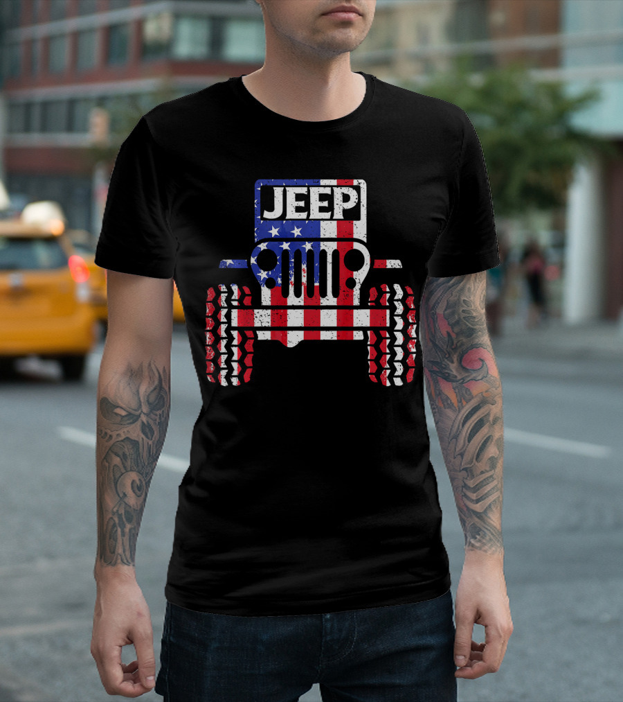 JEEPS American Flag Patriotic Retro Vintage Jeep USA T-Shirt