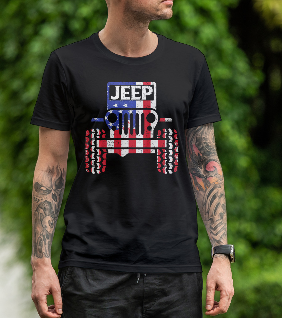 JEEPS American Flag Patriotic Retro Vintage Jeep USA T-Shirt