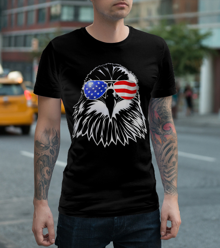 American Flag Eagle with USA Sunglasses T-Shirt