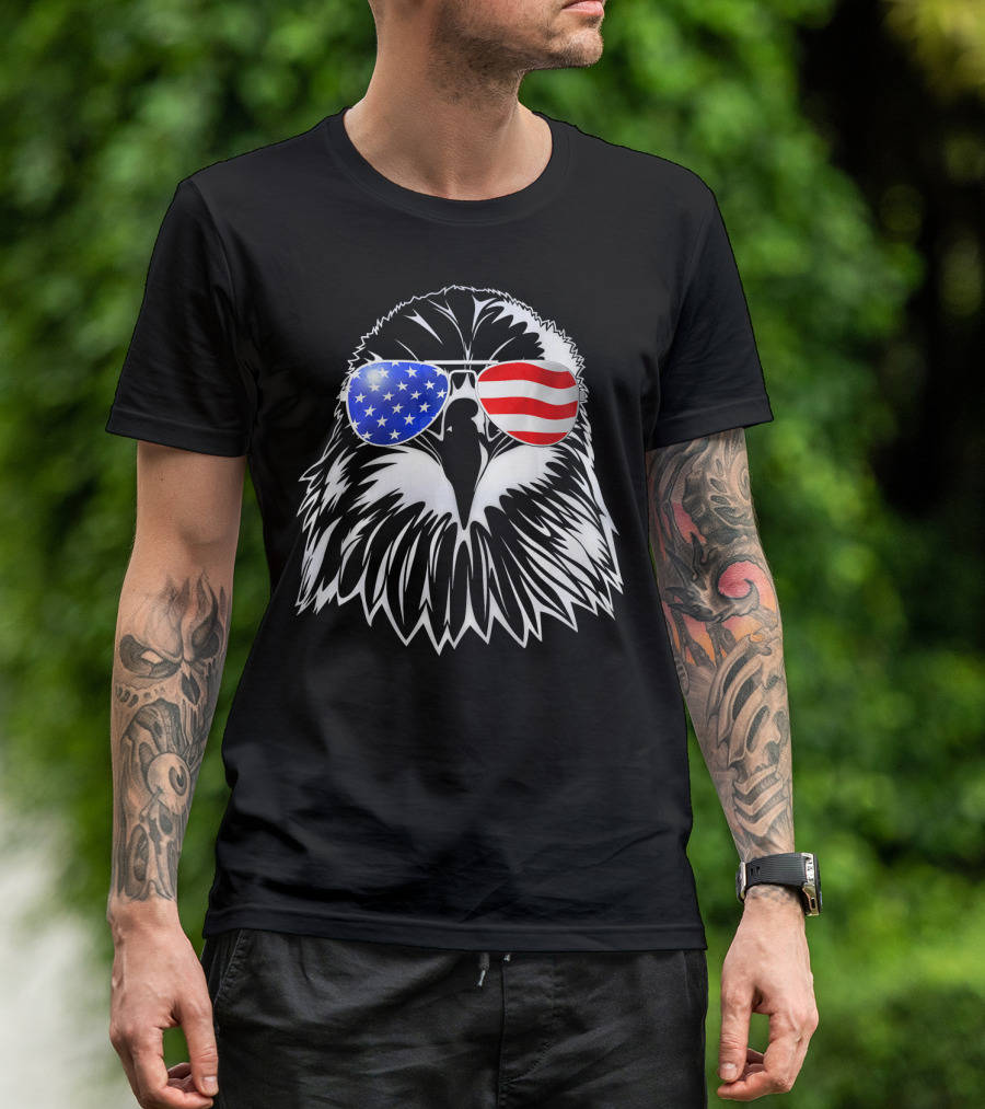American Flag Eagle With USA Sunglasses T-Shirt