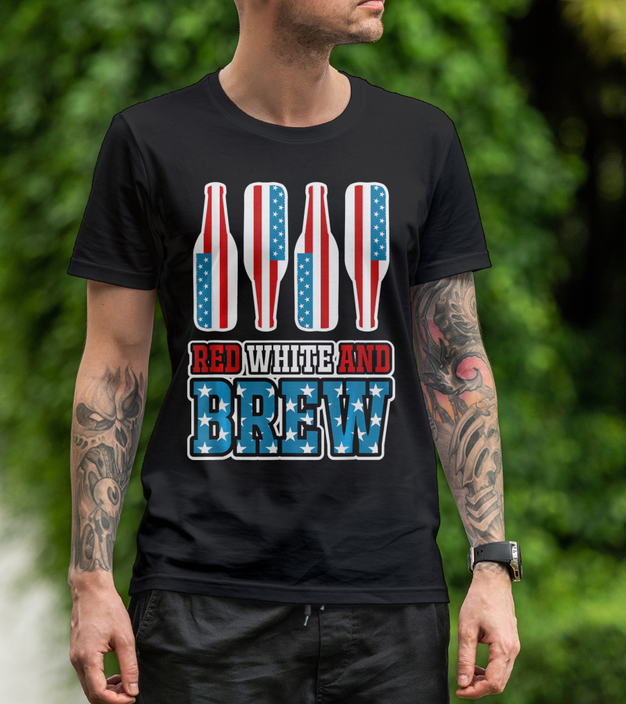 Red White And Brew American Flag Beer Bottles T-Shirt