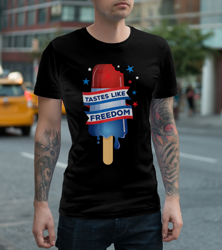 Tastes Like Freedom 4th Of July Firecracker Popsicle Red White Blue Stars T-Shirt