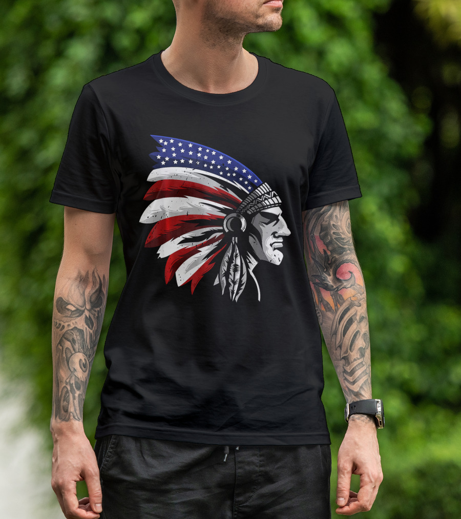 Native American Indian Chief Patriotic Headdress T-Shirt