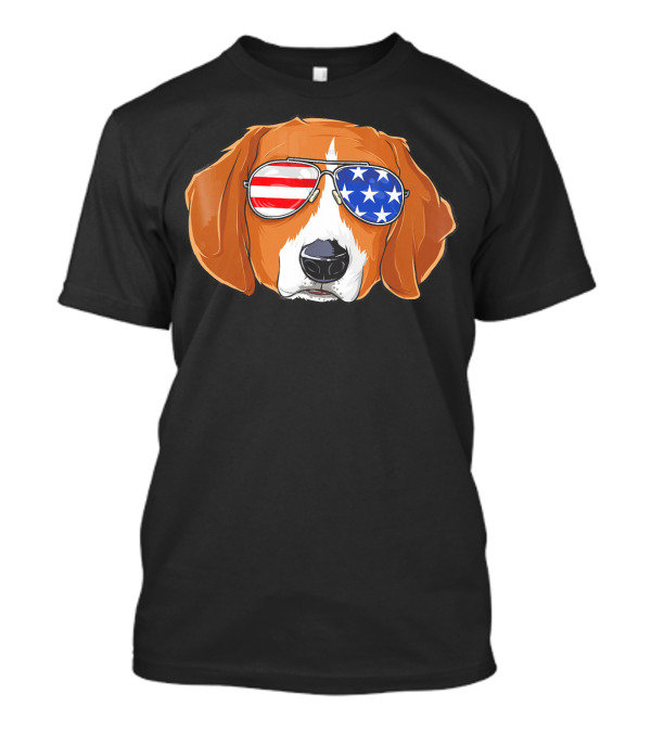 Beagle Wearing American Flag Sunglasses With Patriotic T-Shirt