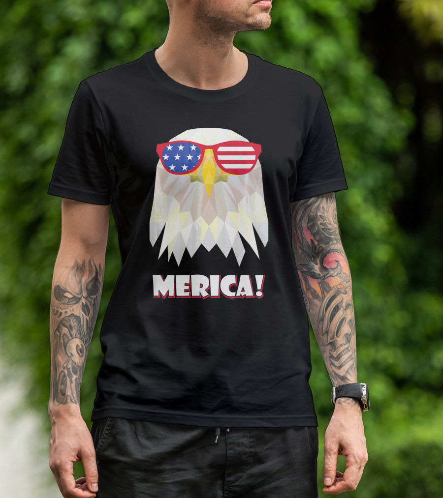 Merica Eagle With American Flag Sunglasses T-Shirt