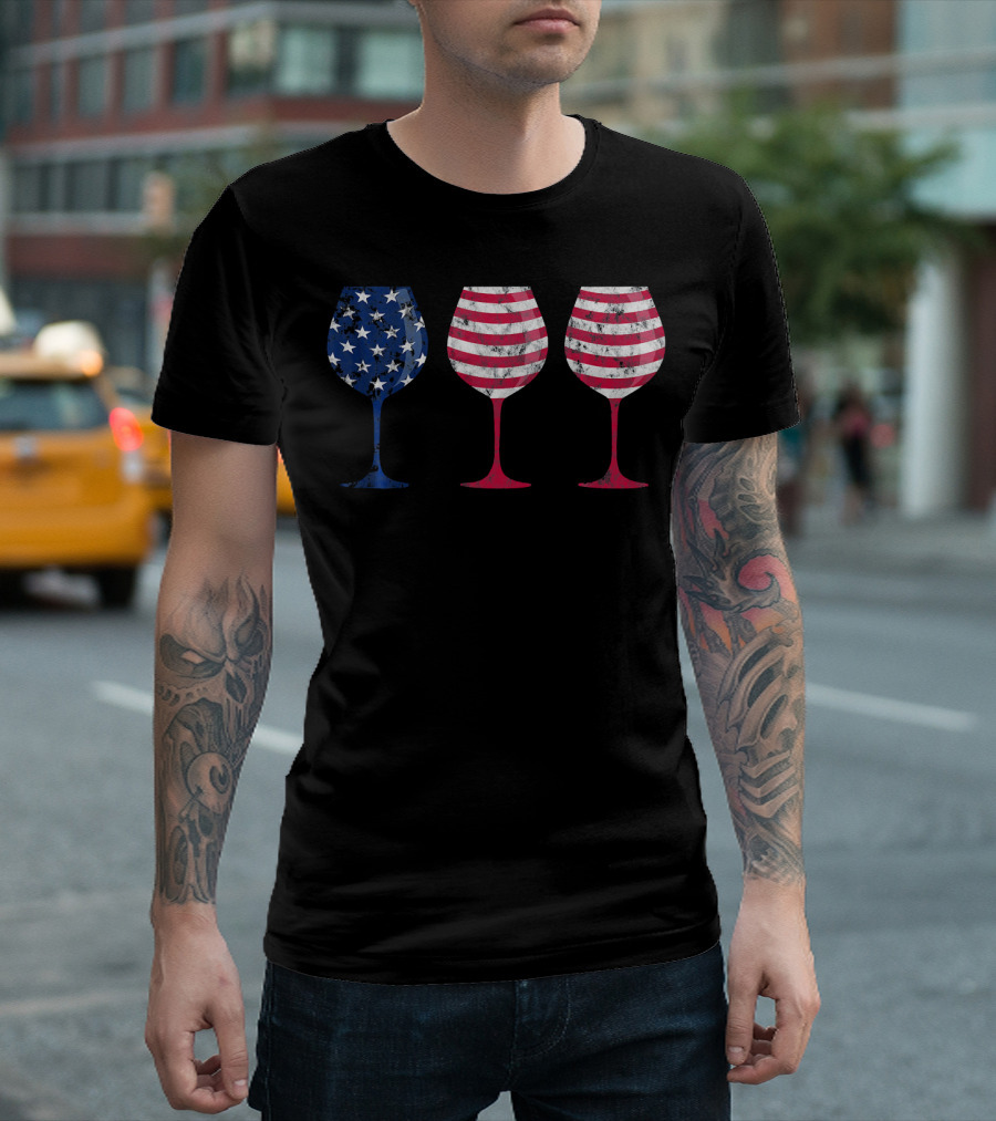 American Flag Wine Glass Trio T-Shirt