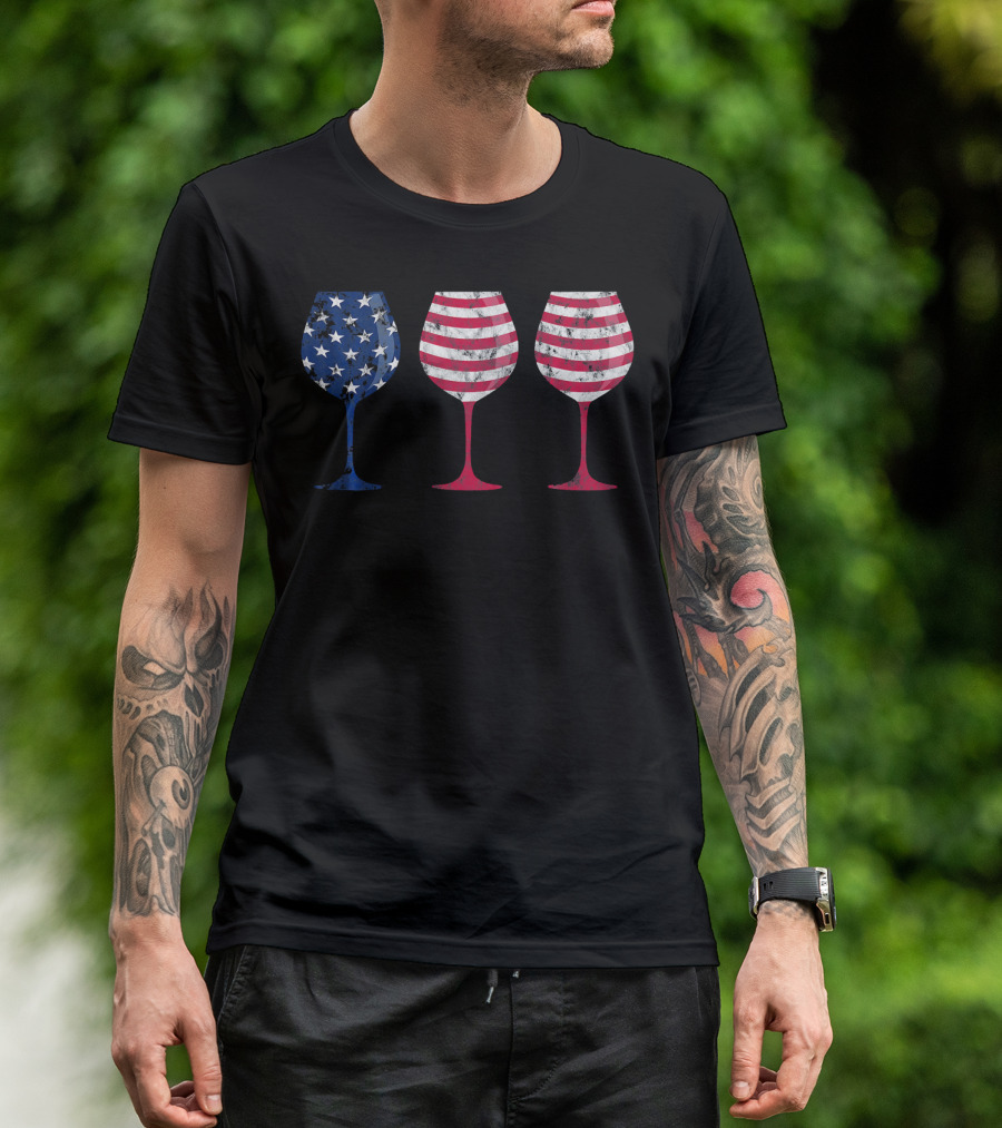 American Flag Wine Glass Trio T-Shirt