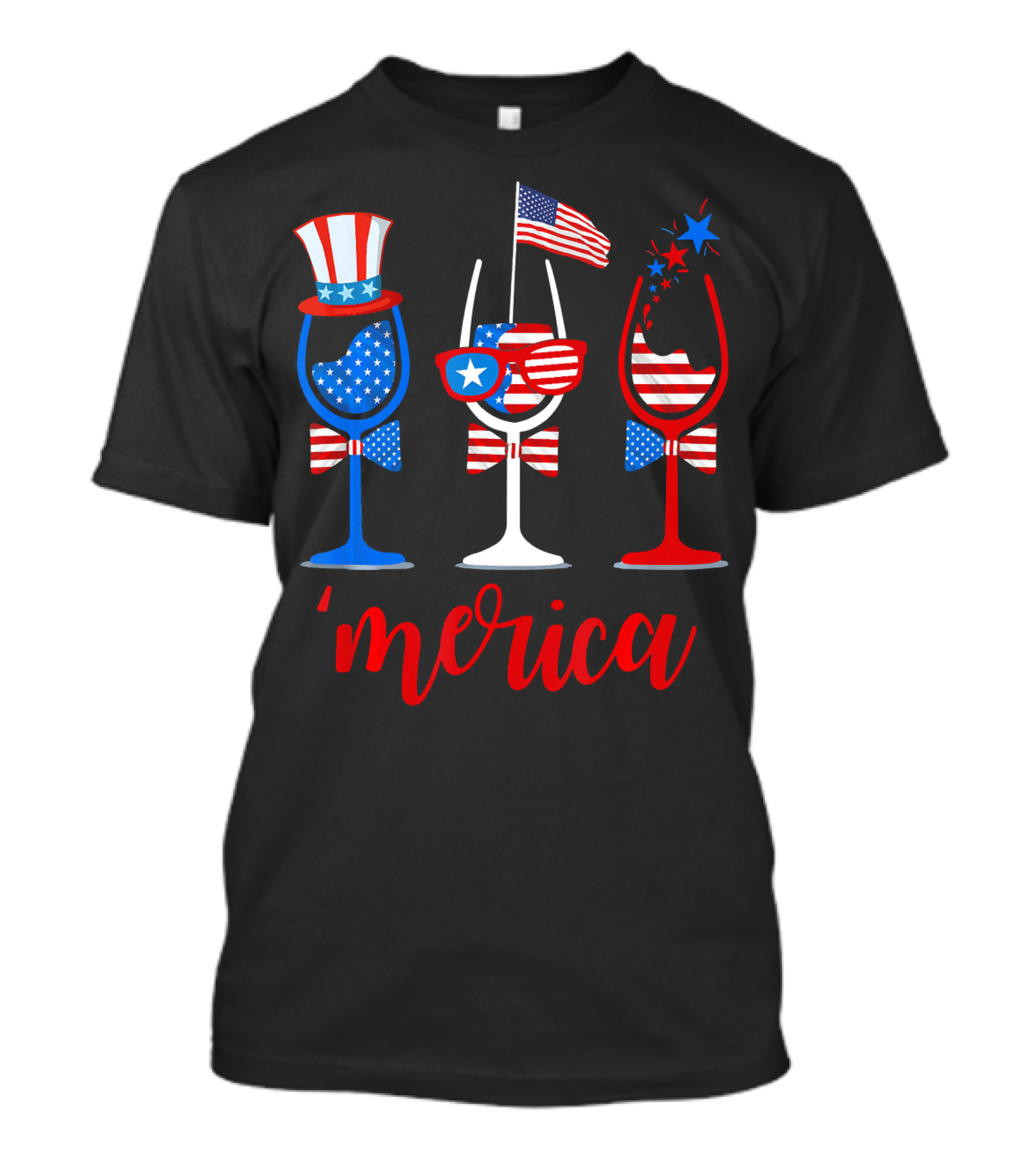 Merica Wine Glasses Uncle Sam American Flag 4th Of July T-Shirt