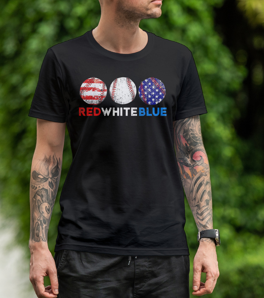 Red White Blue Baseball American Flag T-Shirt