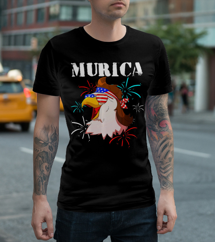 Murica Bald Eagle Mullet 4th Of July Fireworks T-Shirt
