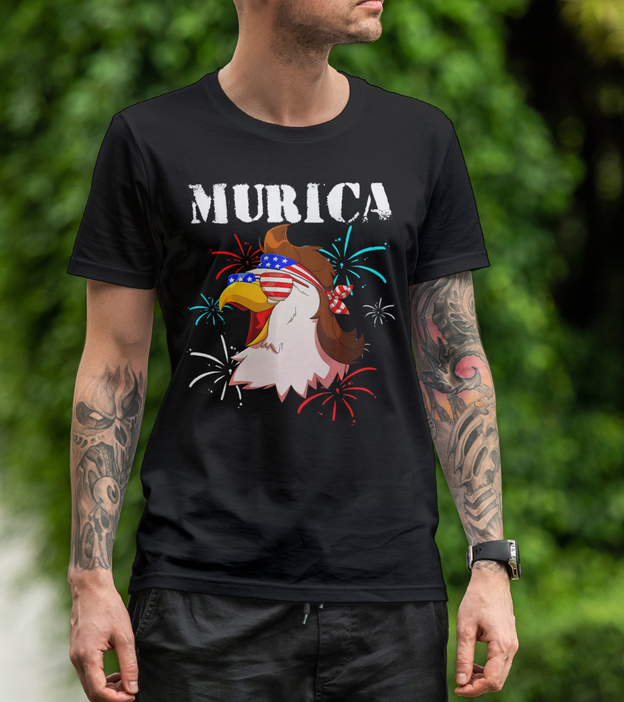 Murica Bald Eagle Mullet 4th Of July Fireworks T-Shirt
