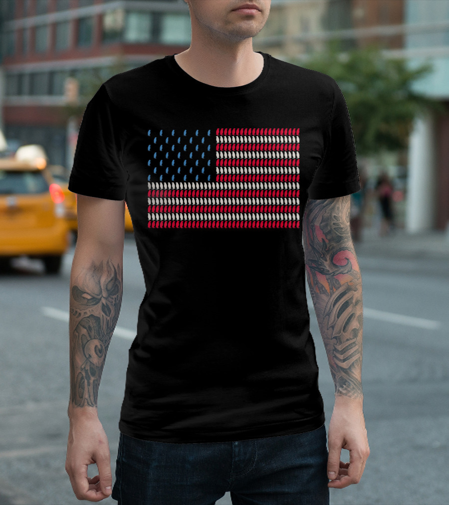 Penguin Pattern American Flag Celebration US 4th of July T-Shirt