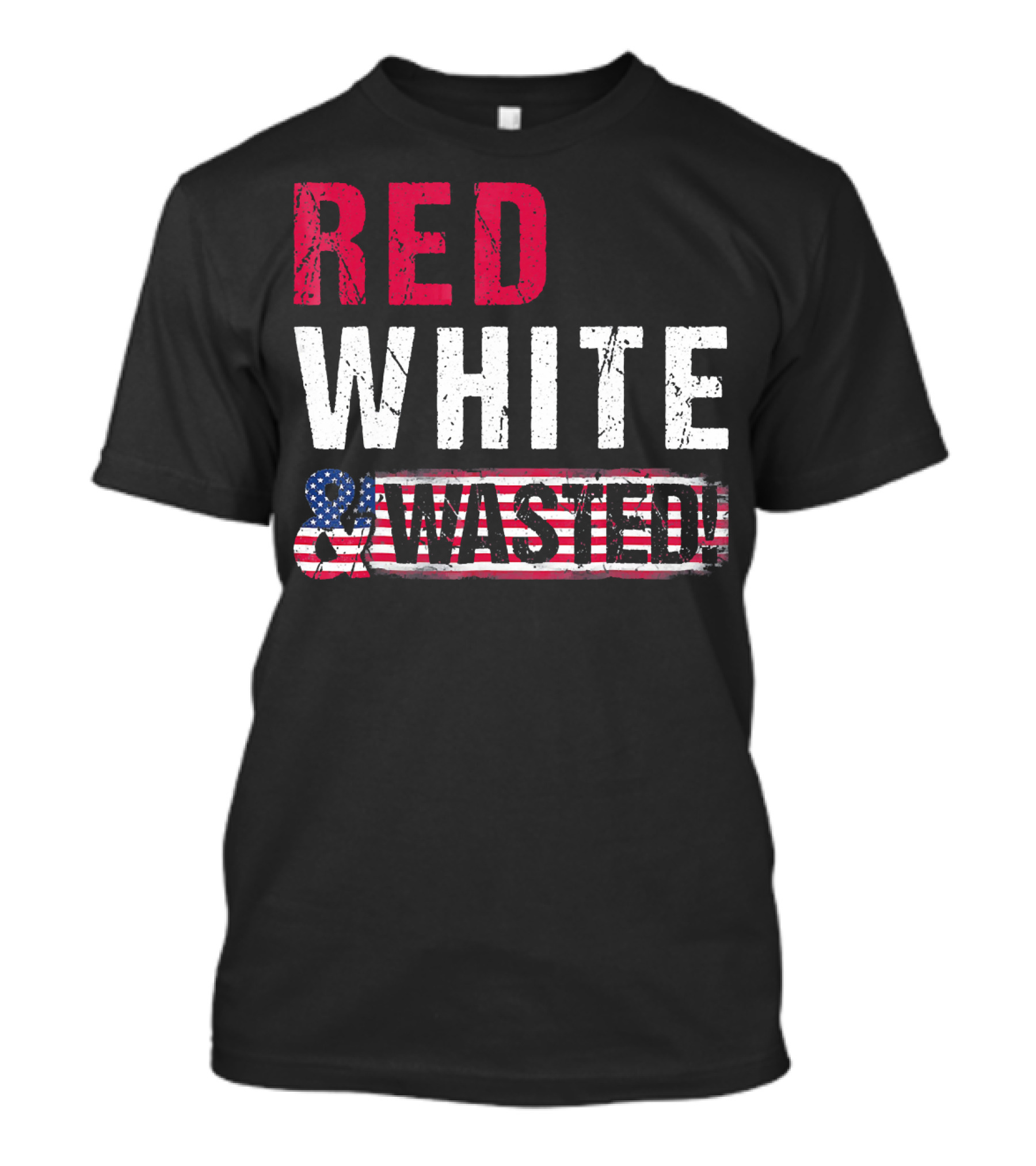 Red White And Wasted American Flag Skull T-Shirt