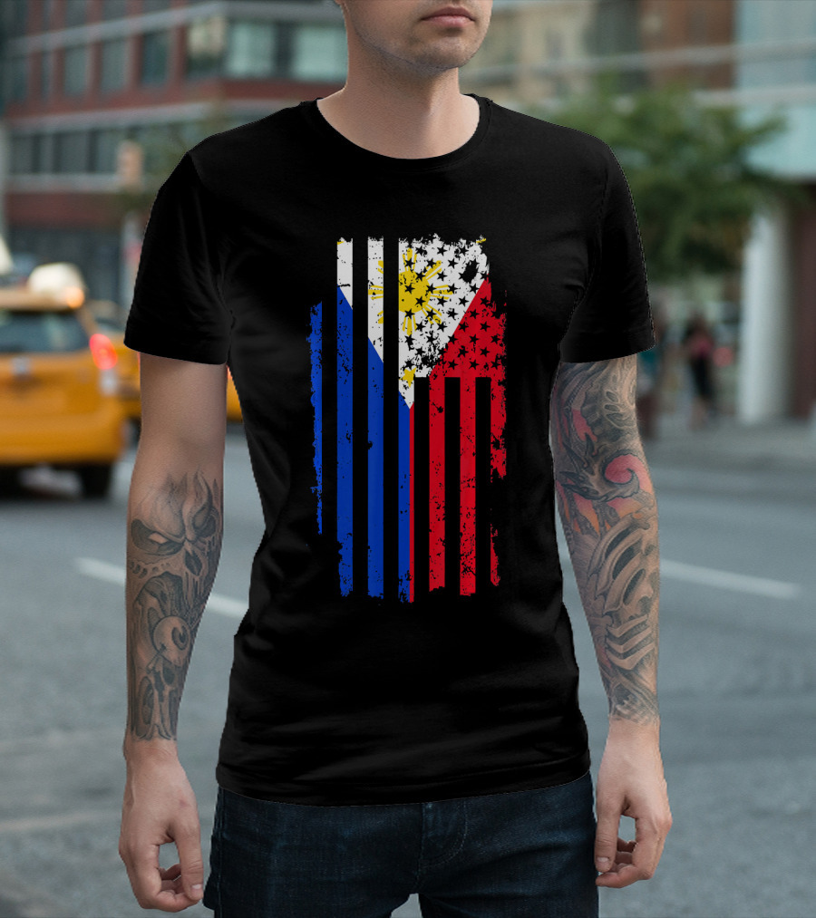 USA US Flag 4th Of July Filipino Philippine-American Stars And Stripes Fusion T-Shirt