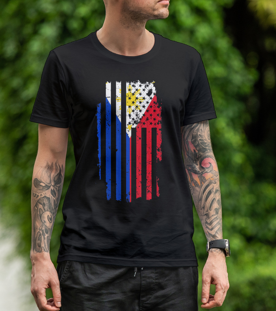 USA US Flag 4th Of July Filipino Philippine-American Stars And Stripes Fusion T-Shirt