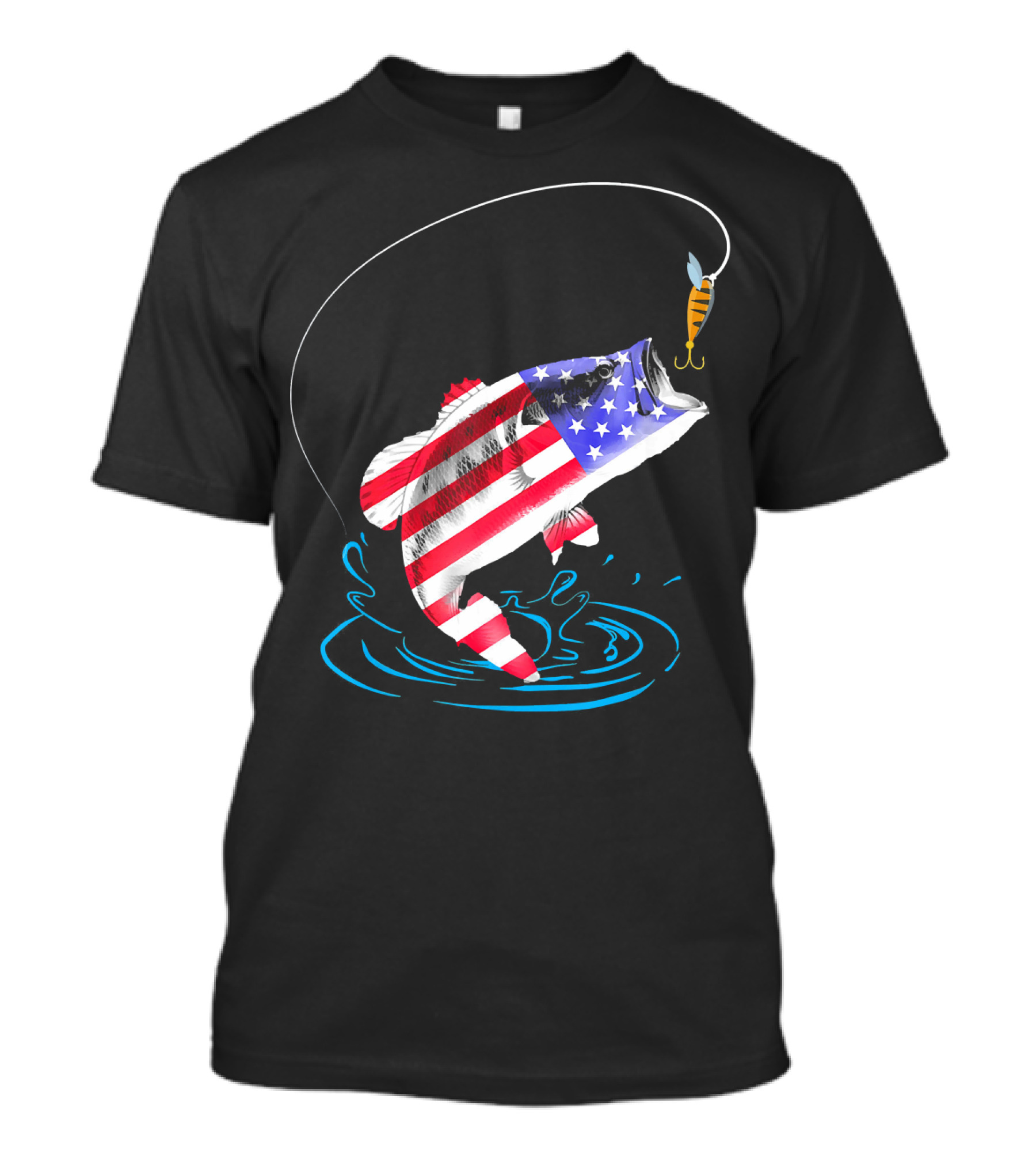 4th Of July Bass Fishing American Flag T-Shirt