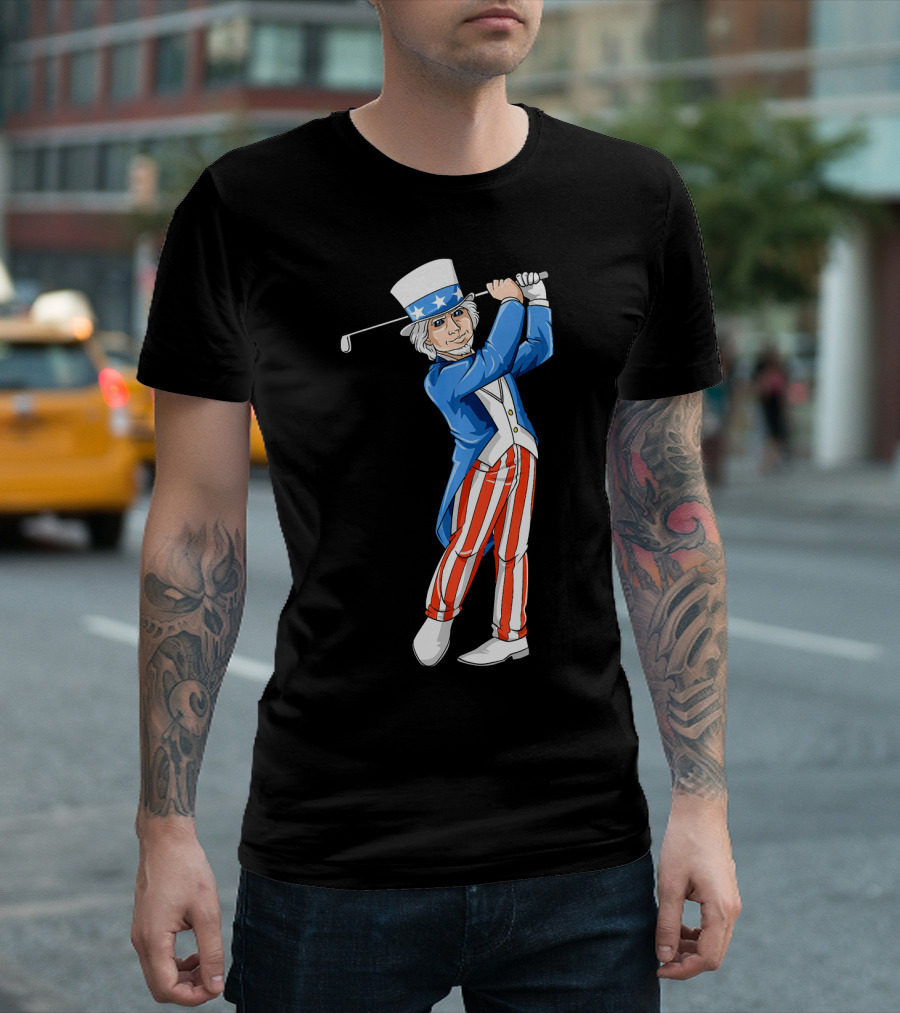 Uncle Sam Golfing Patriotic 4th Of July Americana T-Shirt