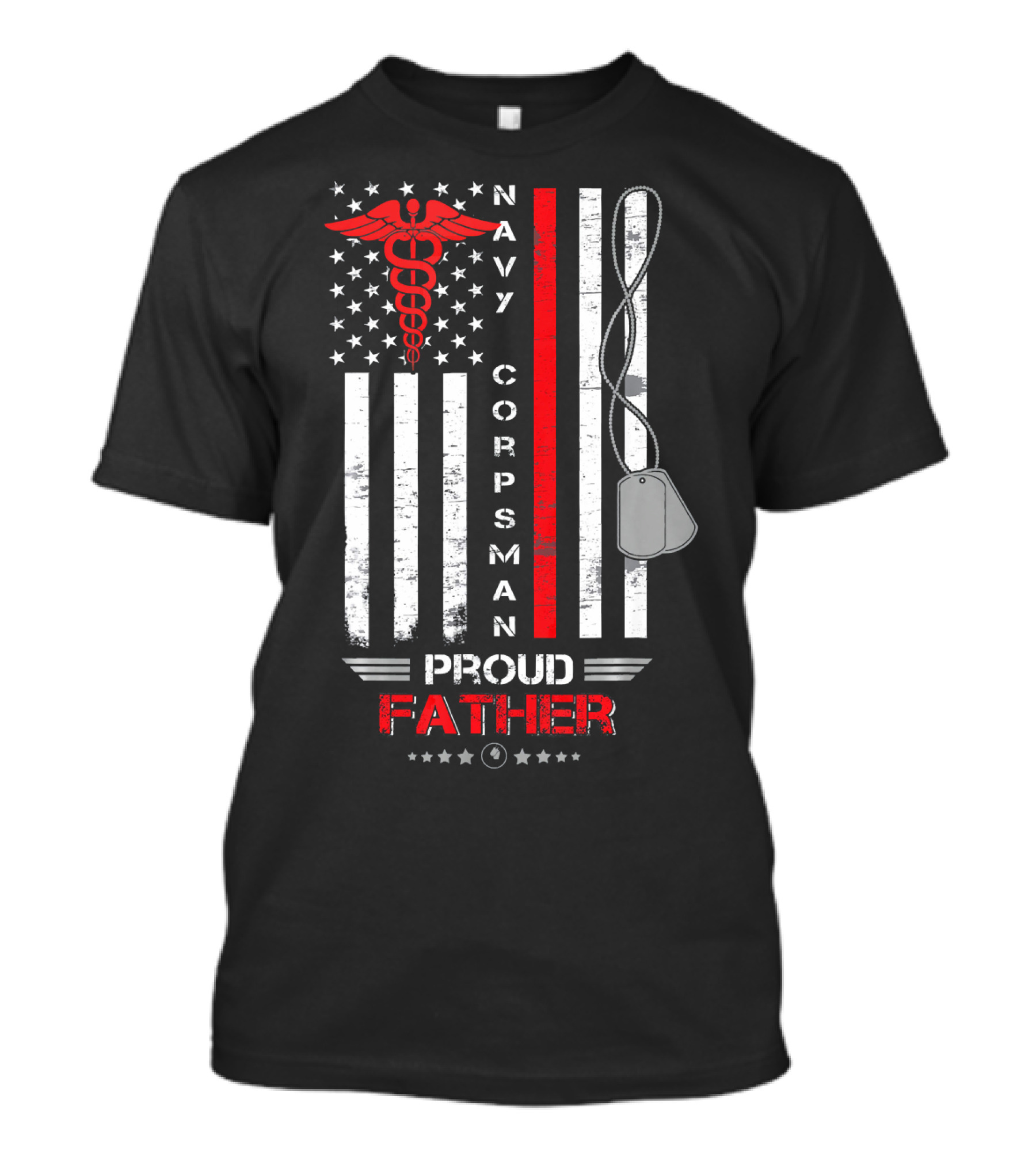 4th Of July Navy Corpsman Proud Father American Flag Dog Tags T-Shirt