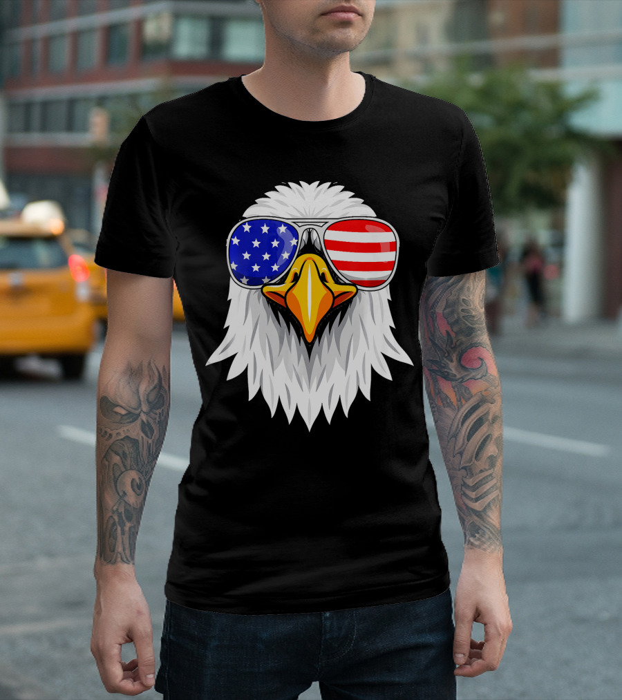 Patriotic Eagle USA American 4th of July Flag Sunglasses T-Shirt