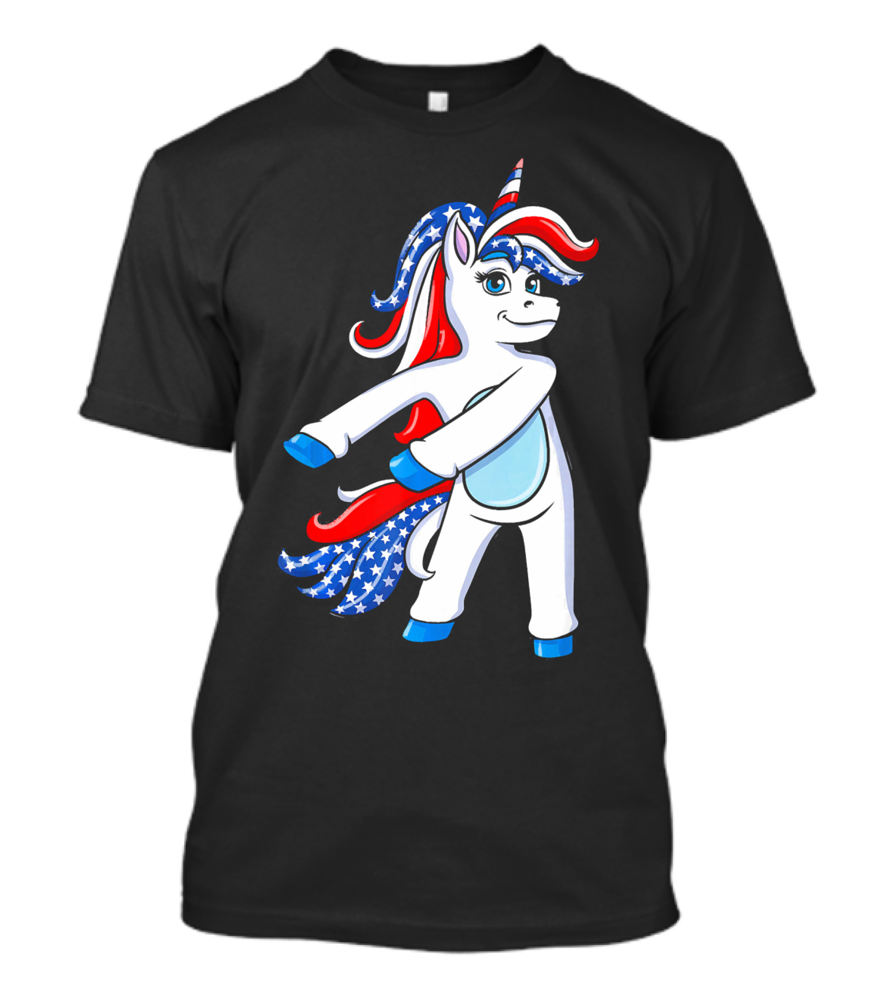 Flossing Unicorn With American Flag Colors 4th Of July T-Shirt