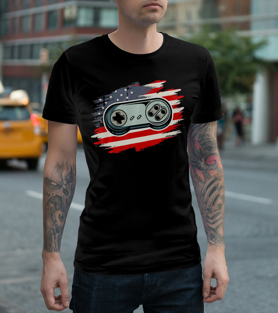 4th Of July Gamer Vintage American Flag Retro Controller USA T-Shirt