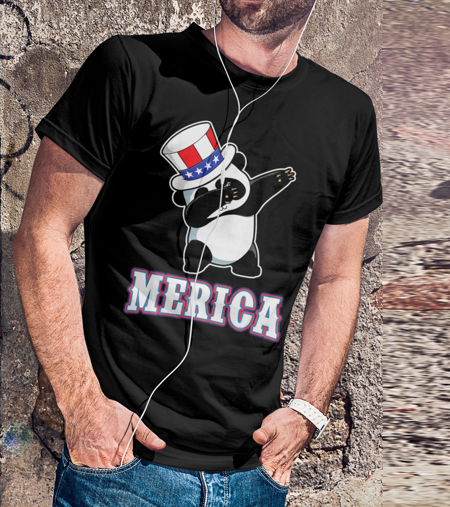 Merica Dabbing Panda In American Flag Top Hat T-Shirt