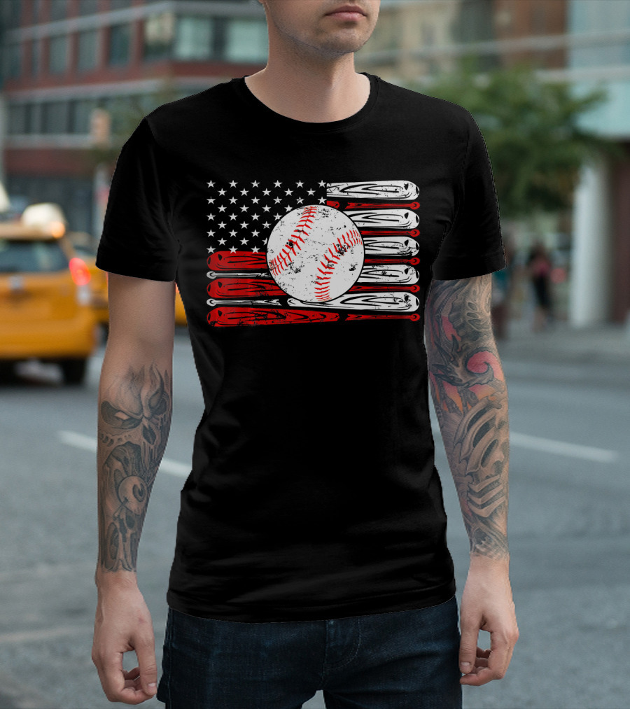 Vintage Baseball Stitch American Flag T-Shirt