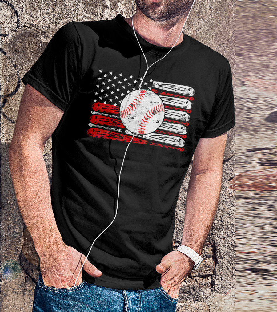 Vintage Baseball Stitch American Flag T-Shirt