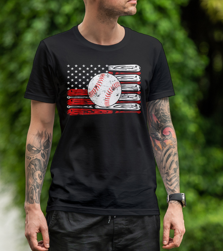 Vintage Baseball Stitch American Flag T-Shirt