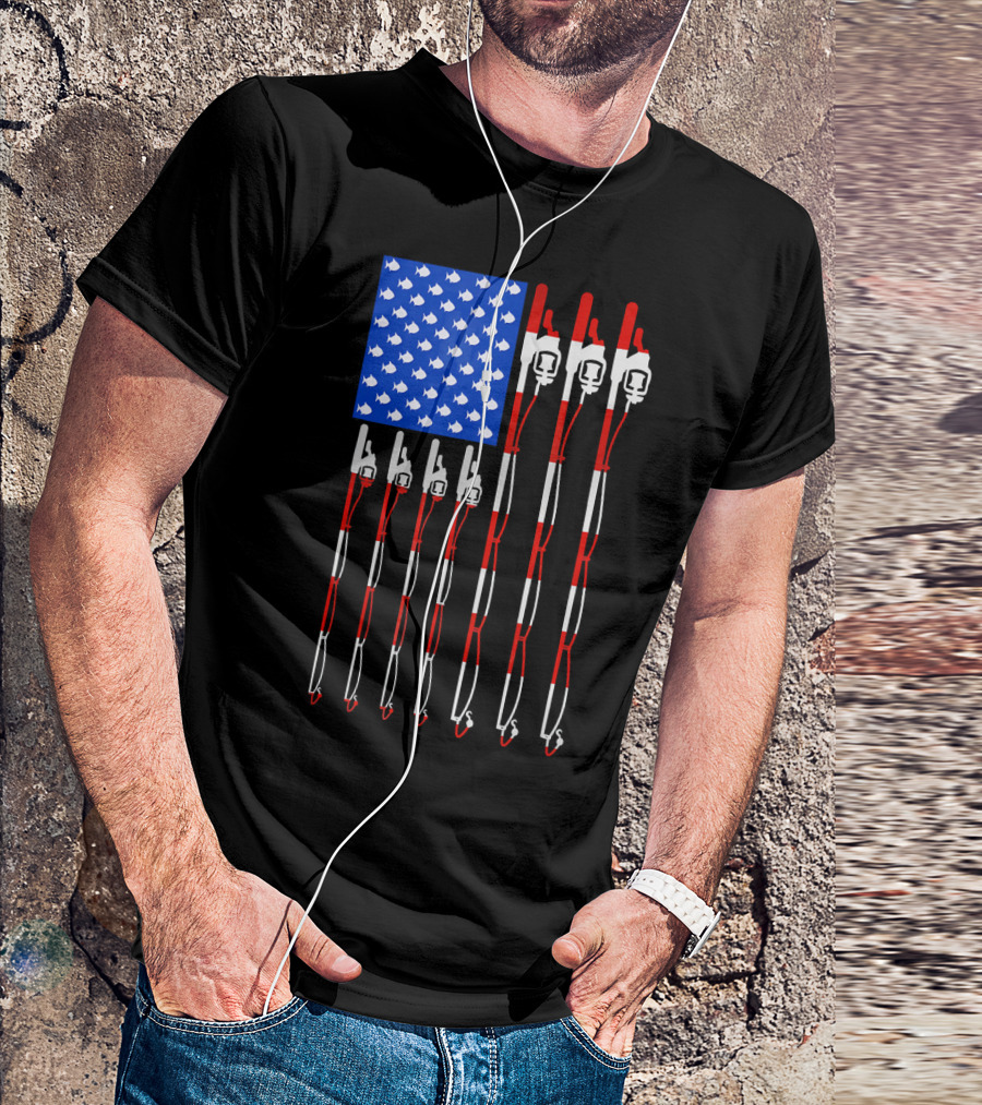 Patriotic Fishing Rod Flag Design American USA T-Shirt