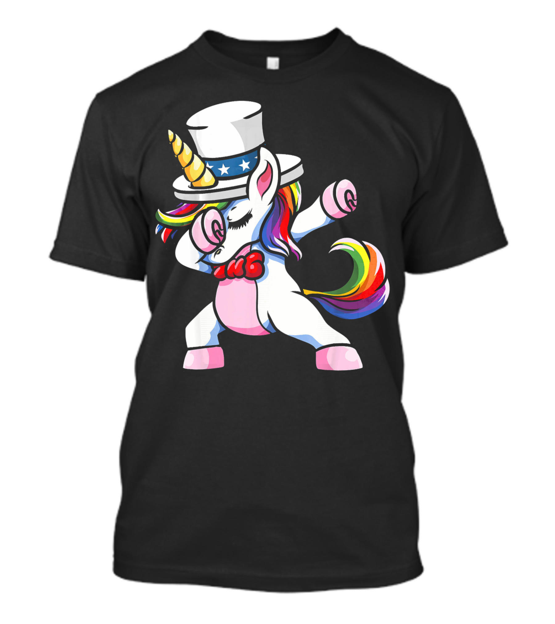 Girls Dabbing Unicorn With Patriotic American Hat T-Shirt