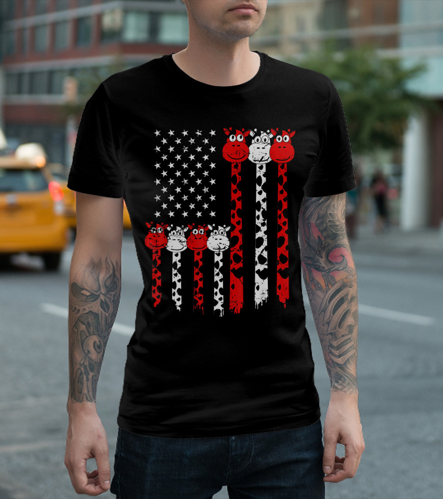 American Flag Giraffe 4th Of July Cute USA T-Shirt