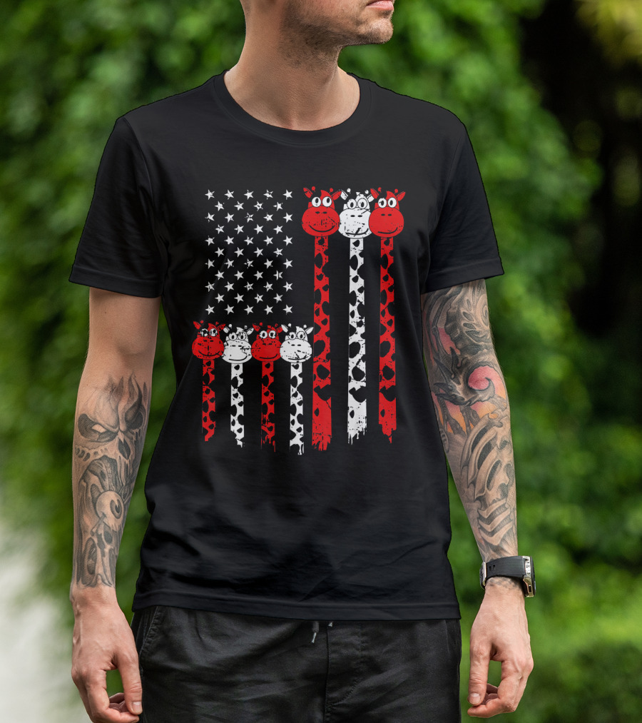 American Flag Giraffe 4th Of July Cute USA T-Shirt