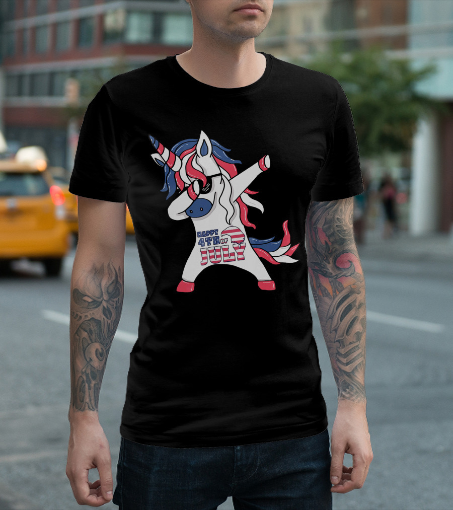 Dabbing Unicorn Happy 4th of July T-Shirt