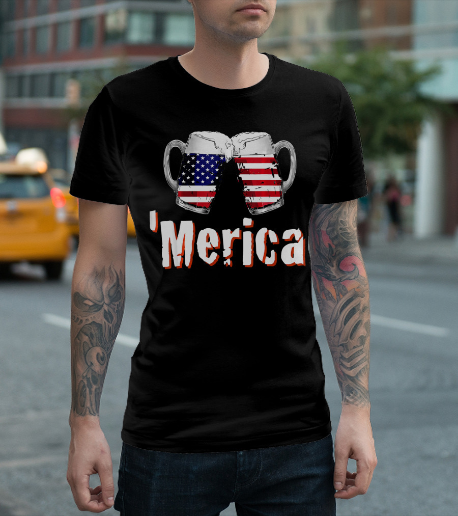 'Merica Patriotic Beer American Flag Mugs T-Shirt