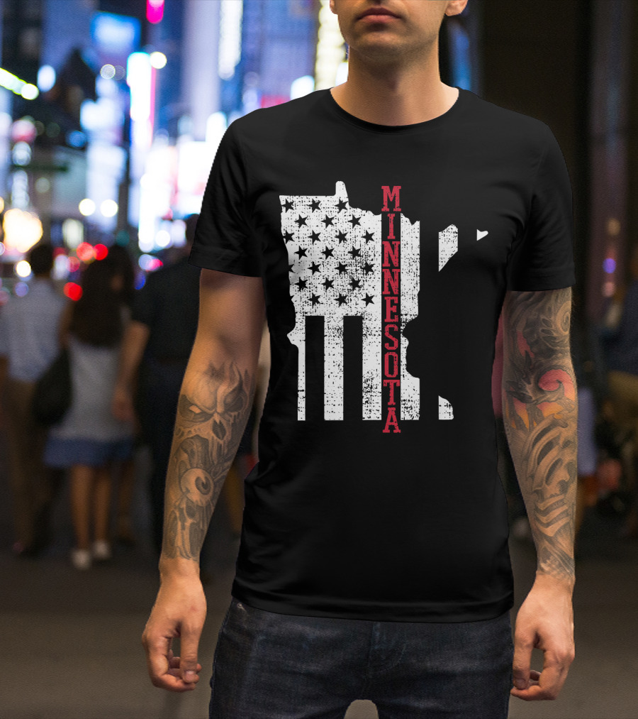 Minnesota USA Flag Vintage Retro America State Map T-Shirt