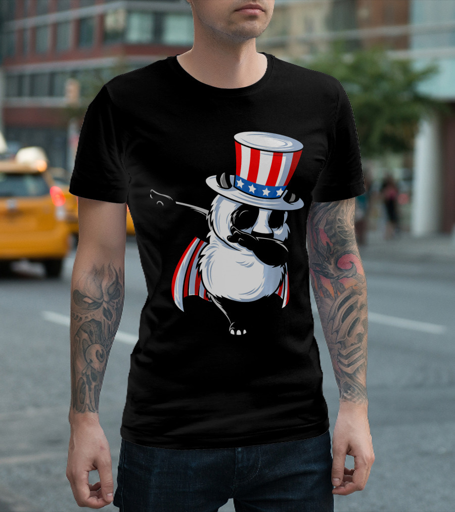Uncle Sam Panda Dab Dance In Patriotic Hat And Cape T-Shirt