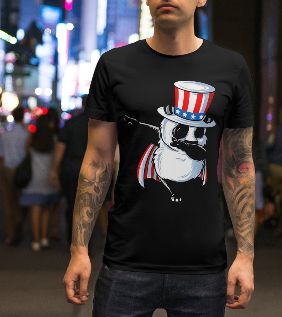 Uncle Sam Panda Dab Dance In Patriotic Hat And Cape T-Shirt