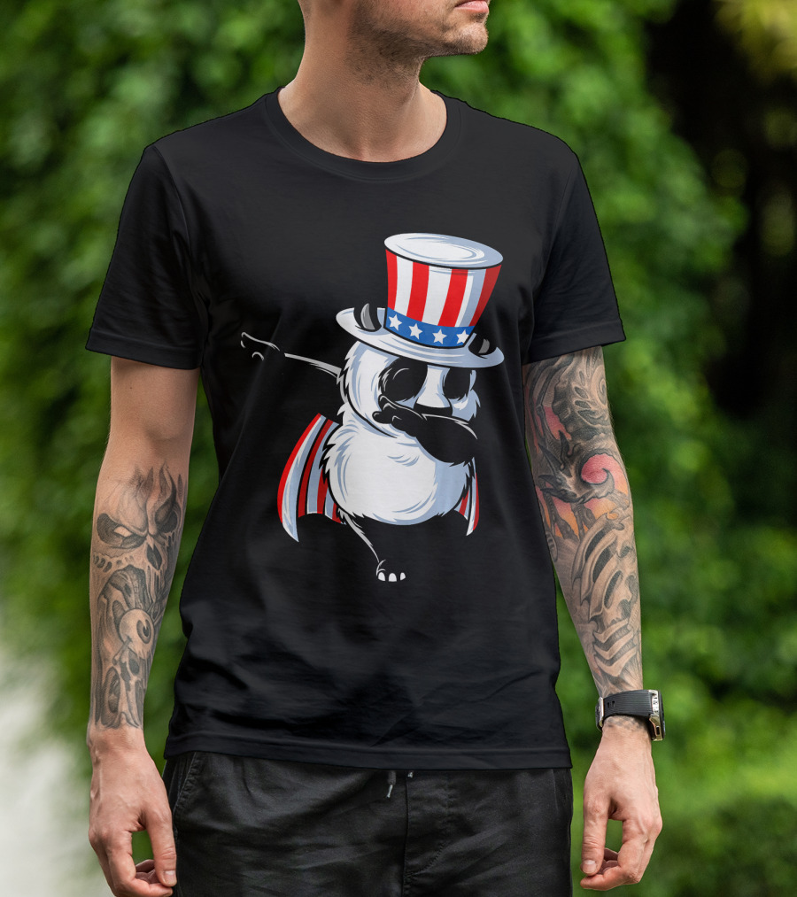 Uncle Sam Panda Dab Dance In Patriotic Hat And Cape T-Shirt