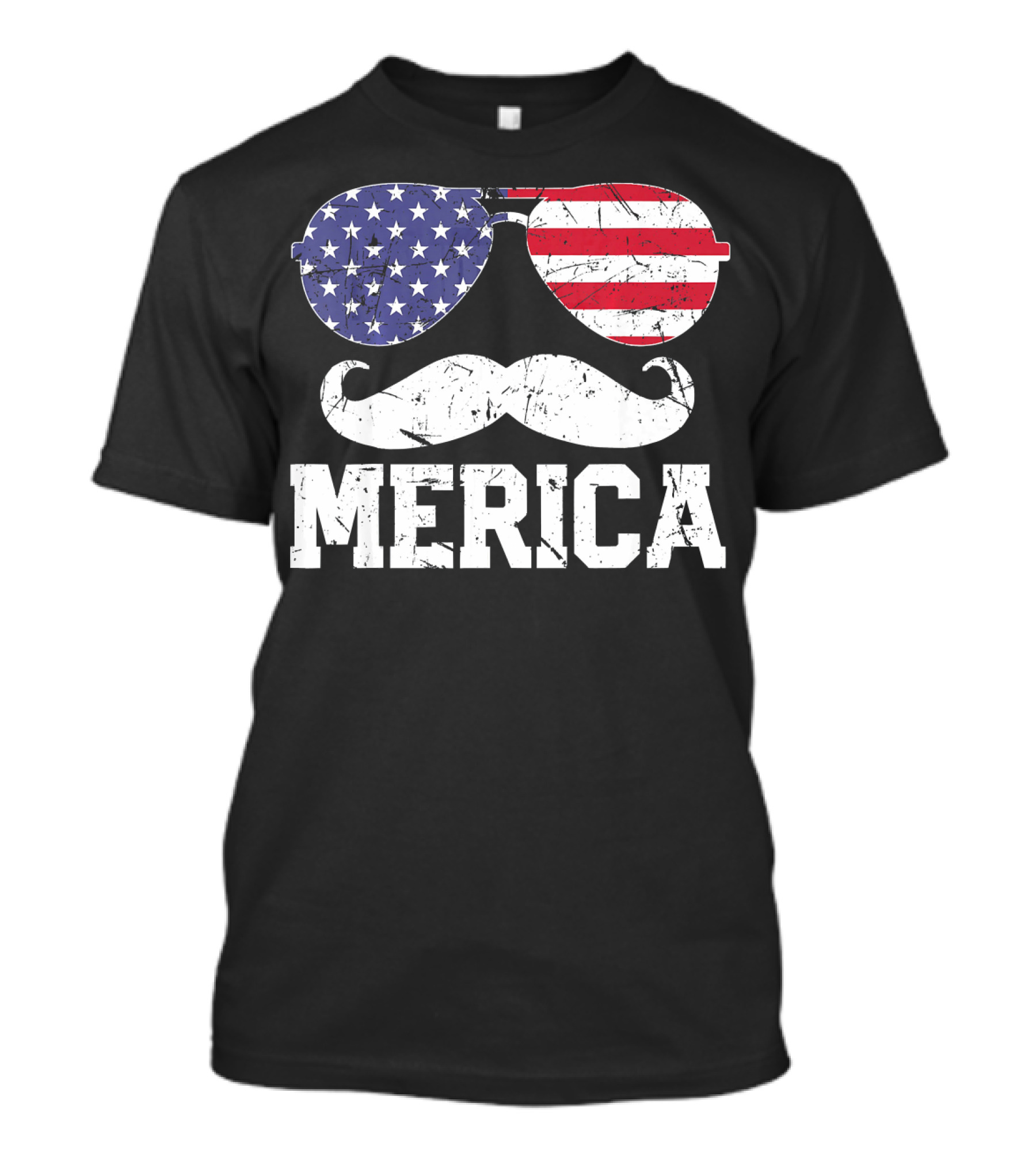 MERICA 4th Of July American Flag Sunglasses And Mustache T-Shirt