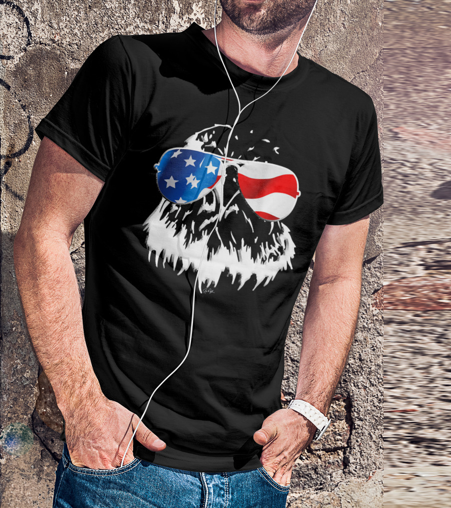 4th Of July Independence Day Eagle With American Flag Sunglasses T-Shirt