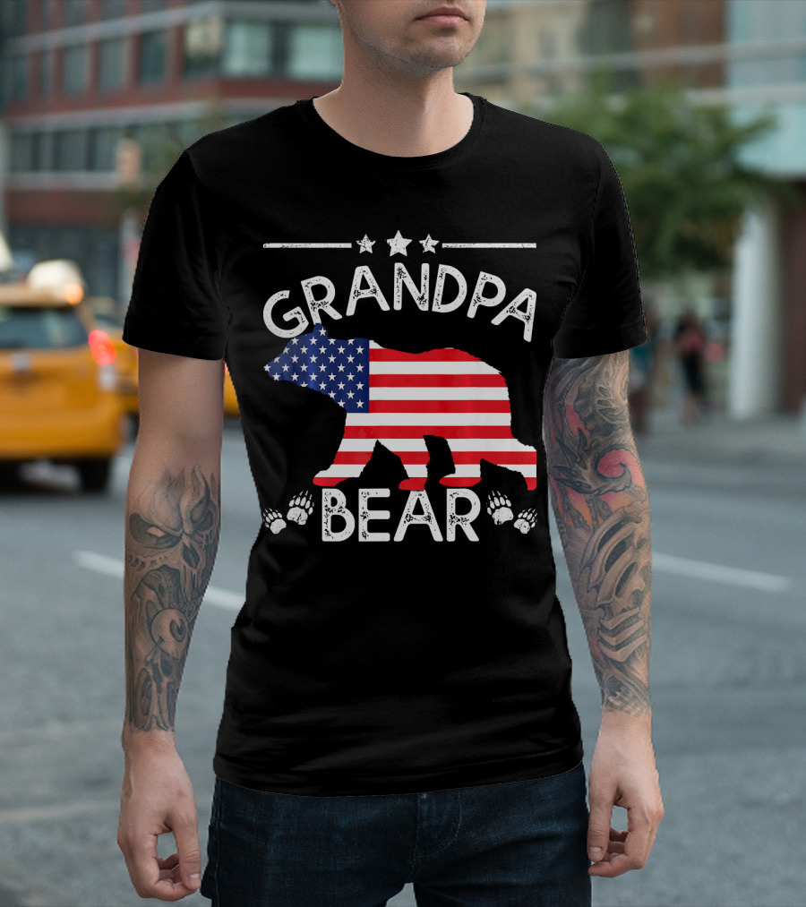 Grandpa Bear American Flag 4th of July Patriotic T-Shirt