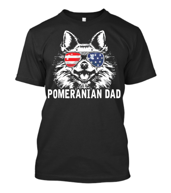 Pomeranian Dad American Flag Sunglasses T-Shirt